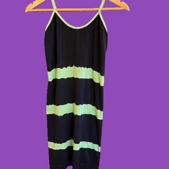 Y2K body-con mini-dress. Black and Pale Green by EXIST. - Picture 1 of 5